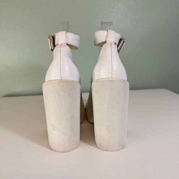 Windsor Smith POP Platform Womens 7 White Leather Block Heel Ankle Buckle Almond - Picture 6 of 14